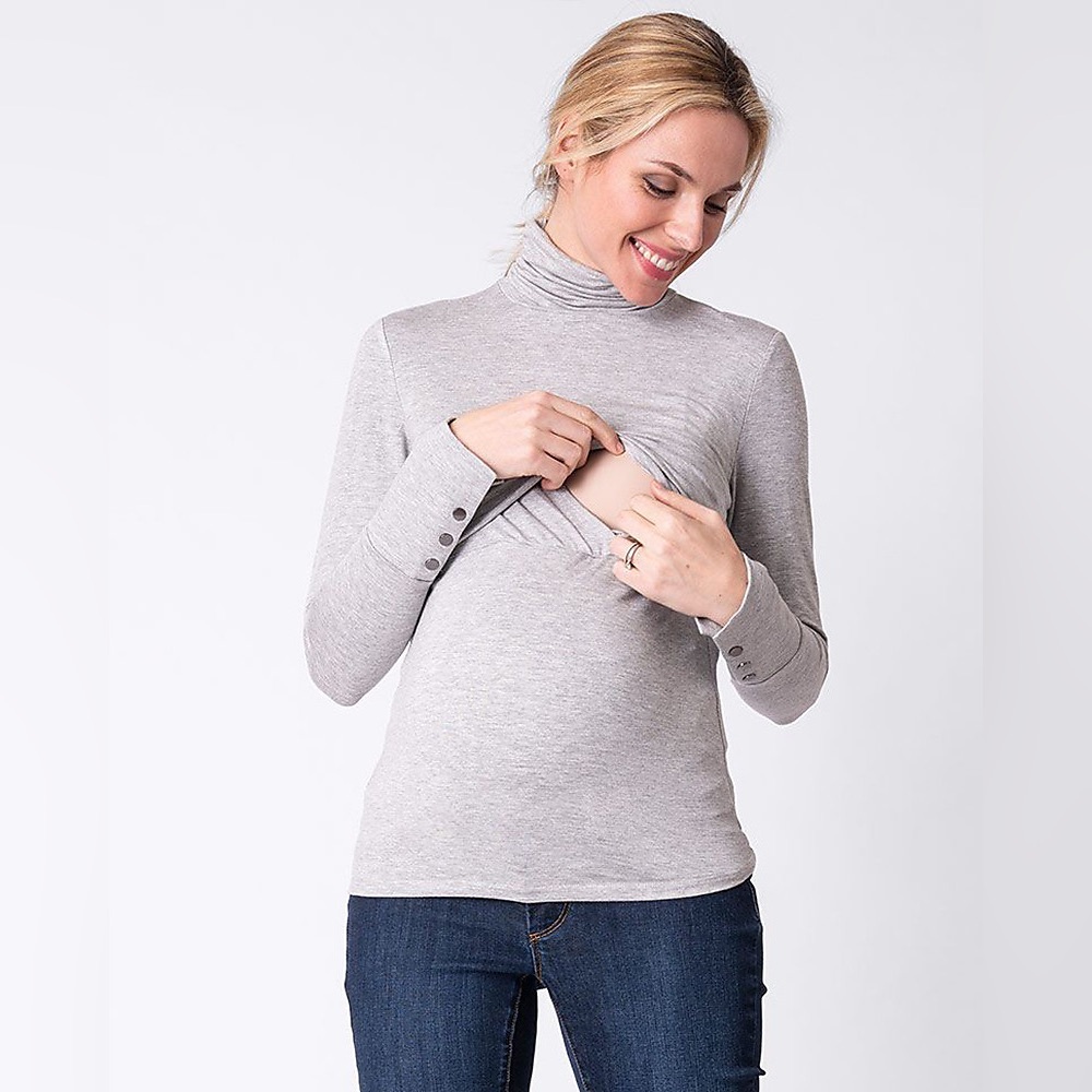 SERAPHINE Gray Long Sleeve Turtleneck Nursing Top